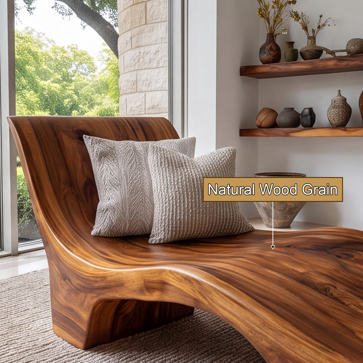 Elarion Handcrafted Solid Wood Chaise Lounge