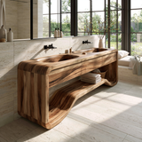 Elarion Handcrafted Solid Wood Freestanding Bathroom Vanity with Integrated Sinks and Drawers