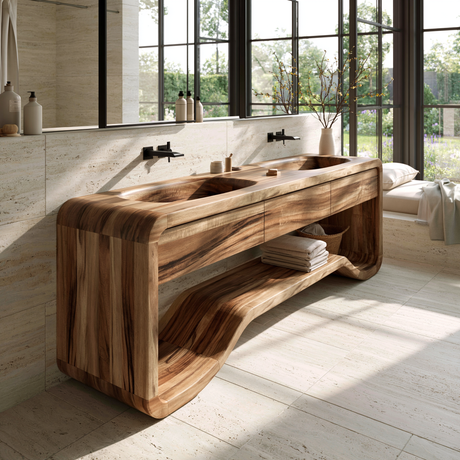 Elarion Handcrafted Solid Wood Freestanding Bathroom Vanity with Integrated Sinks and Drawers - Timberustic Freestanding Bathroom Vanity with Integrated Sinks and Drawers