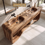 Elarion Handcrafted Solid Wood Freestanding Bathroom Vanity with Integrated Sinks and Drawers