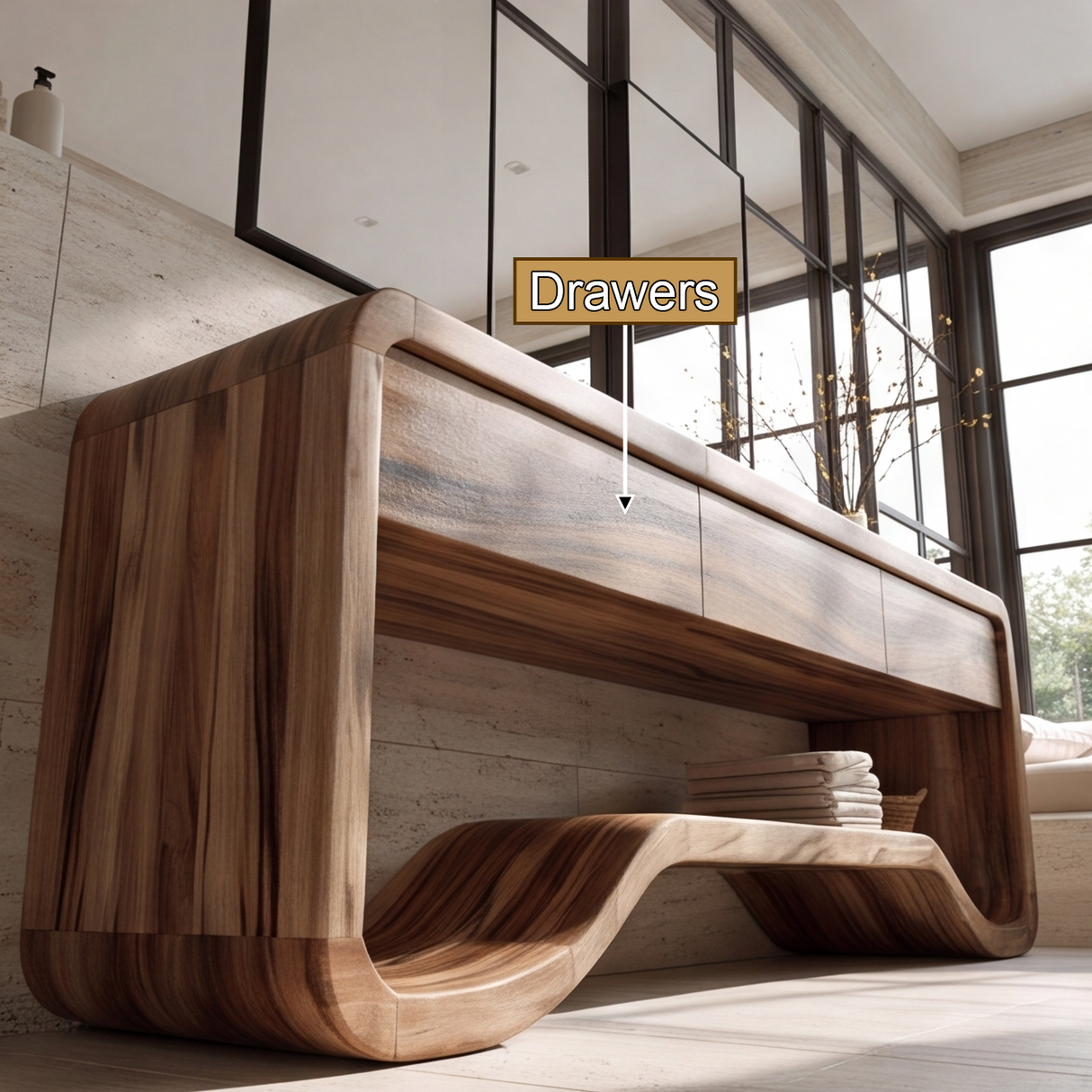 Elarion Handcrafted Solid Wood Freestanding Bathroom Vanity with Integrated Sinks and Drawers