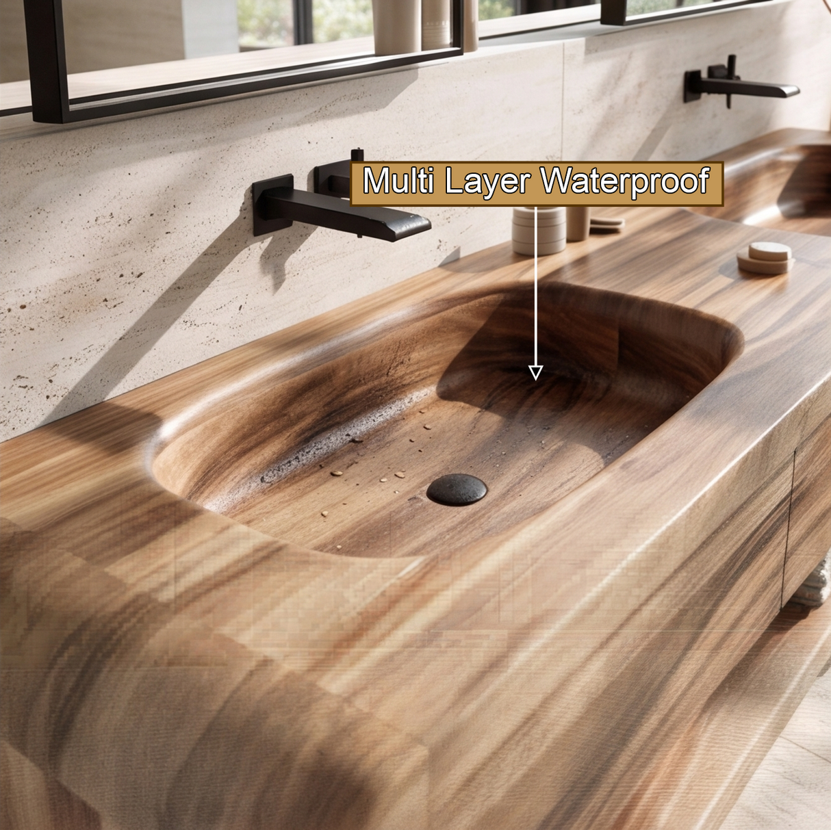 Elarion Handcrafted Solid Wood Freestanding Bathroom Vanity with Integrated Sinks and Drawers
