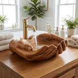 Elarion Handcrafted Solid Wood Hands-Shaped Vessel Sink