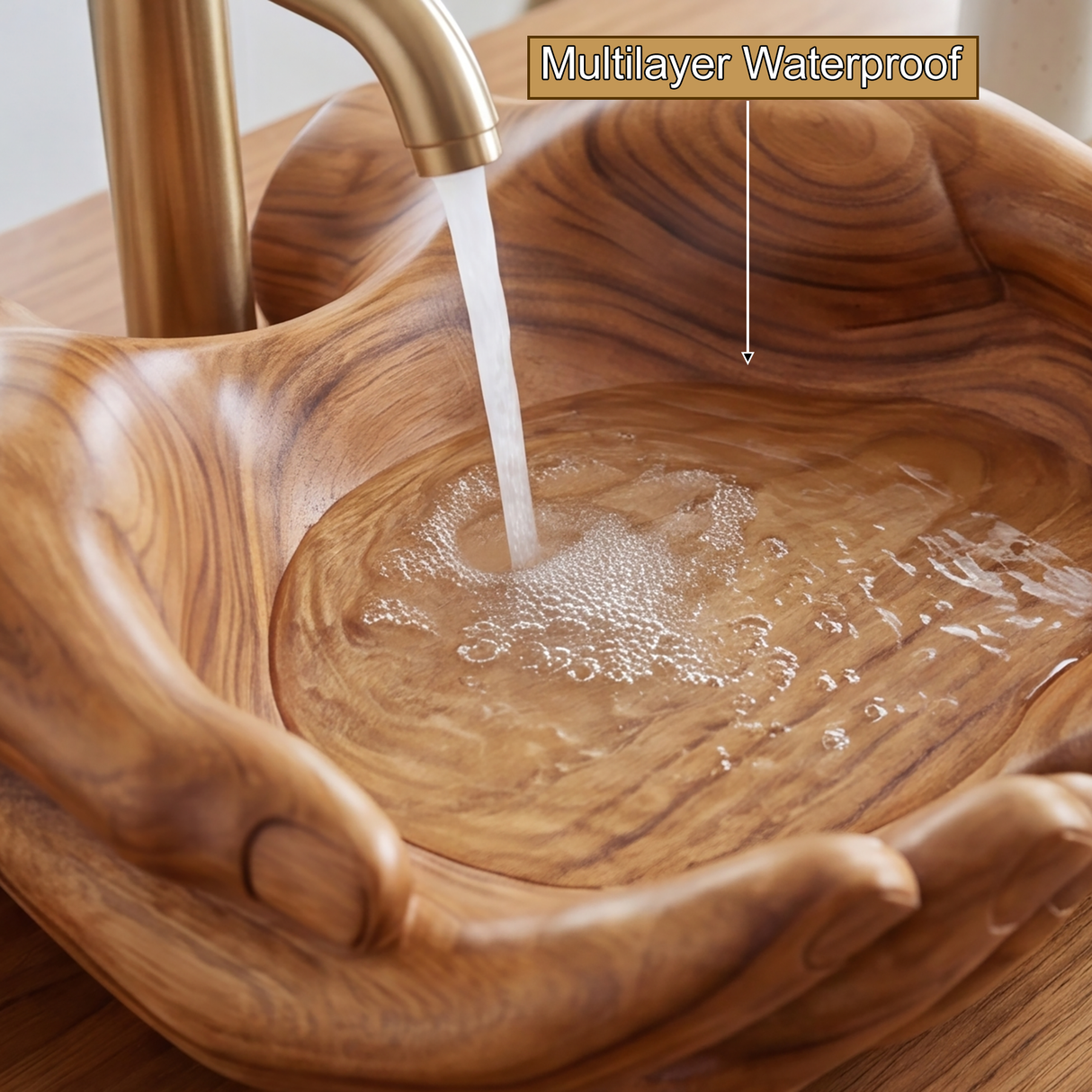 Elarion Handcrafted Solid Wood Hands-Shaped Vessel Sink