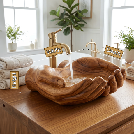 Elarion Handcrafted Solid Wood Hands-Shaped Vessel Sink - Timberustic Vessel Sinks
