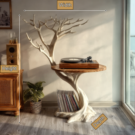 Elarion Handcrafted Solid Wood Tree Record Player Stand SPA912834 - Timberustic Record Player Stand With Storage