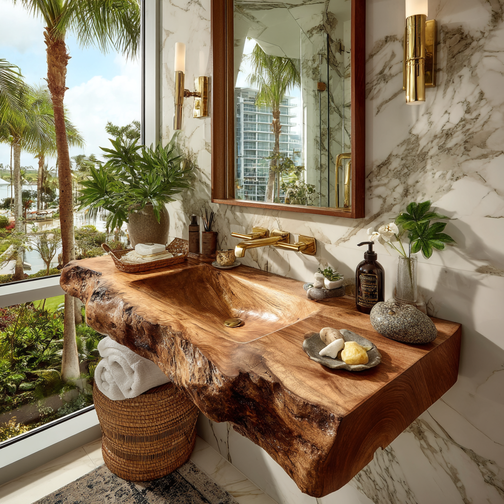 Elarion Live Edge Solid Wood Floating Bathroom Vanity with Integrated Sink SPA572004 - Timberustic Floating Bathroom Vanity with Integrated Sink