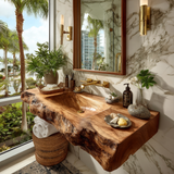 Elarion Live Edge Solid Wood Floating Bathroom Vanity with Integrated Sink SPA572004 - Timberustic Floating Bathroom Vanity with Integrated Sink