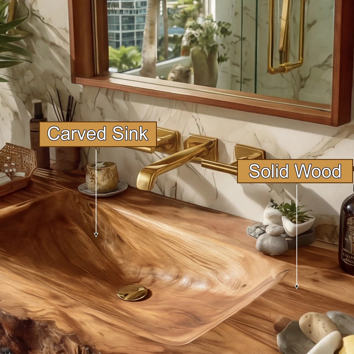 Elarion Live Edge Solid Wood Floating Bathroom Vanity with Integrated Sink SPA572004 - Timberustic Floating Bathroom Vanity with Integrated Sink