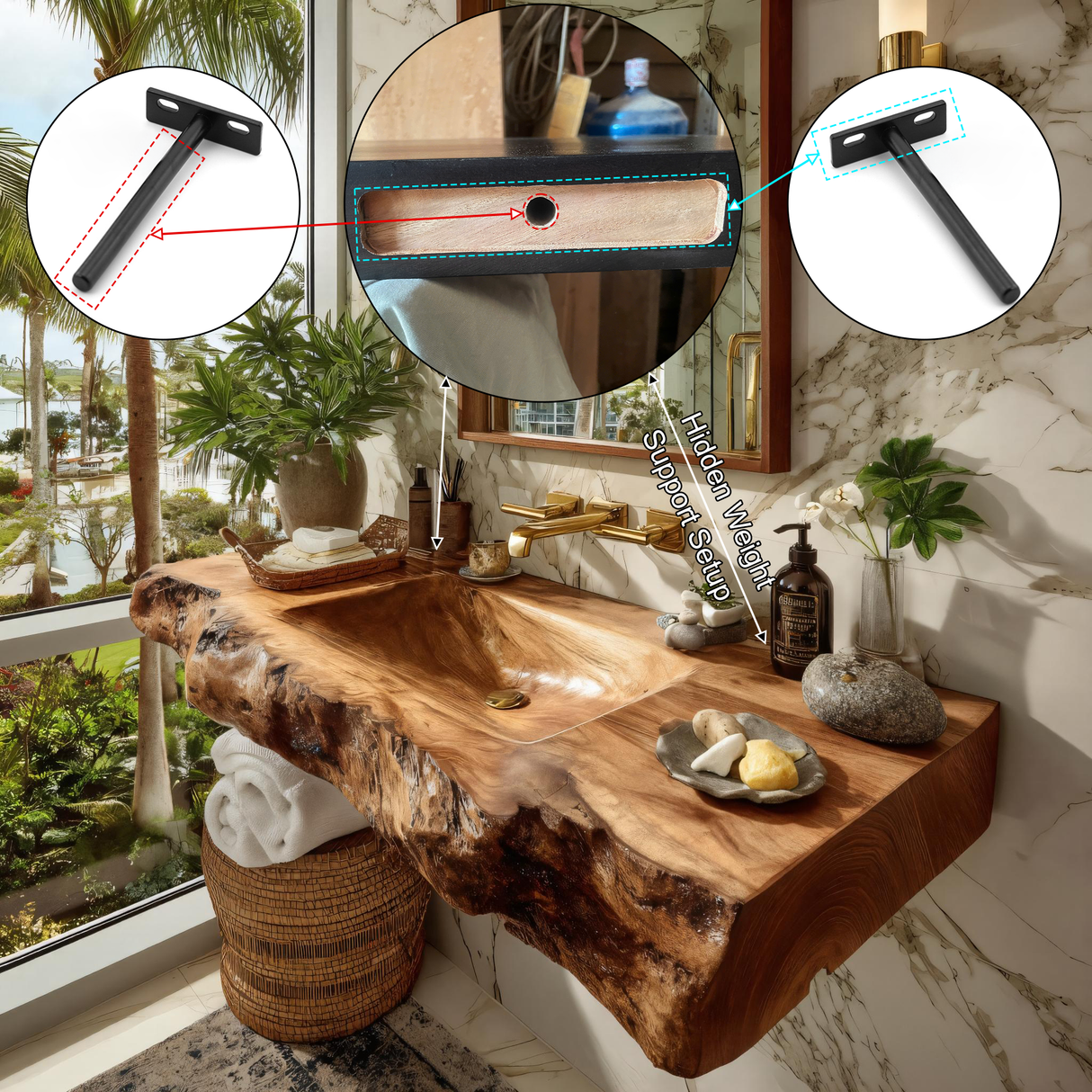 Elarion Live Edge Solid Wood Floating Bathroom Vanity with Integrated Sink SPA572004 - Timberustic Floating Bathroom Vanity with Integrated Sink