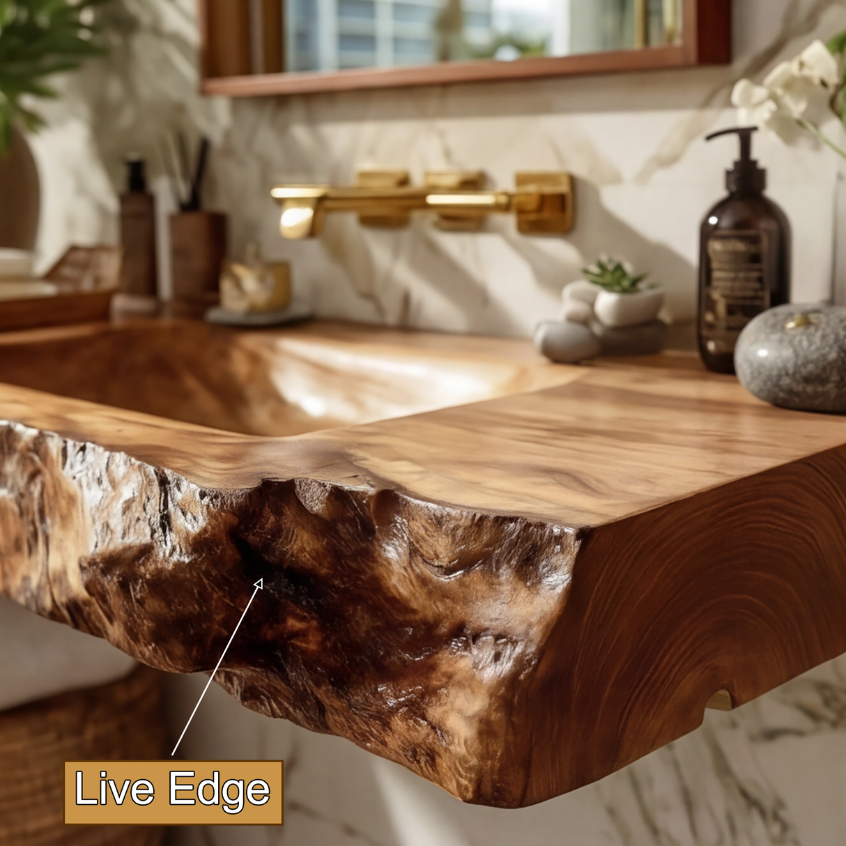 Elarion Live Edge Solid Wood Floating Bathroom Vanity with Integrated Sink SPA572004 - Timberustic Floating Bathroom Vanity with Integrated Sink