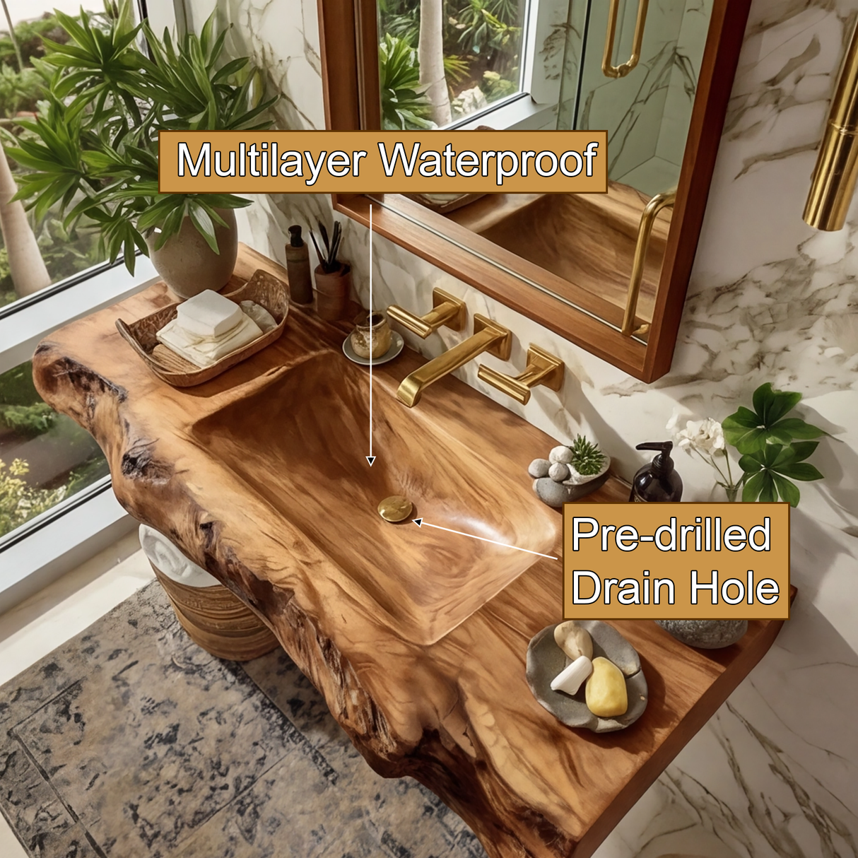 Elarion Live Edge Solid Wood Floating Bathroom Vanity with Integrated Sink SPA572004 - Timberustic Floating Bathroom Vanity with Integrated Sink