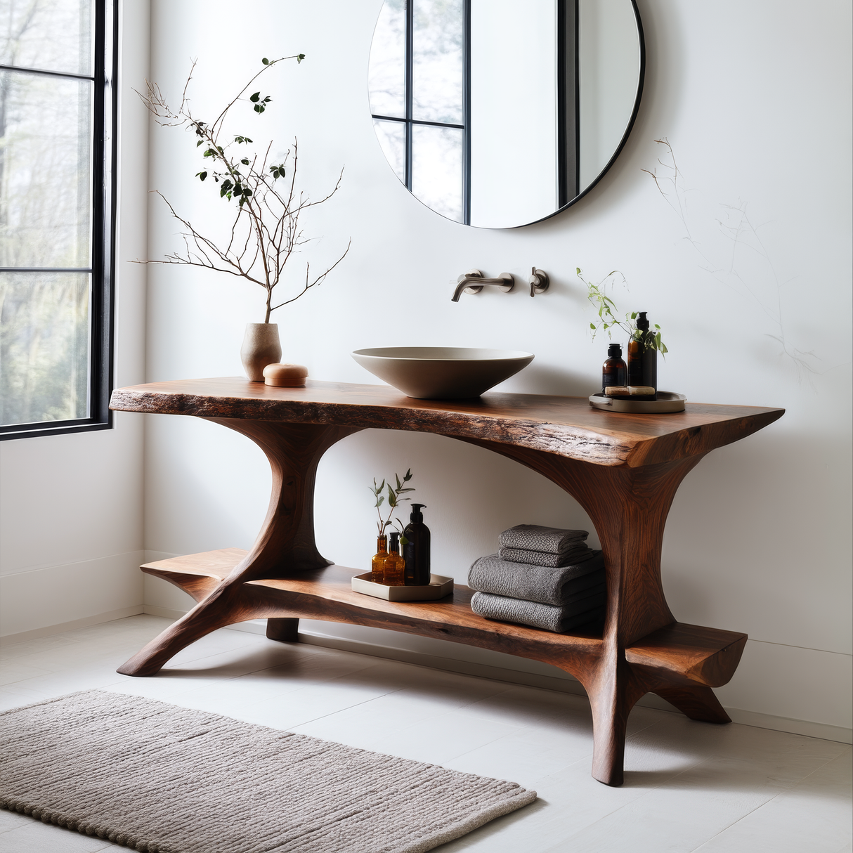Elarion Rootform Solid Wood Freestanding Bathroom Vanity with Shelves - Timberustic Freestanding Bathroom Vanity with Shelves