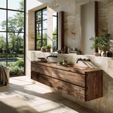 Elarion Sculpted Solid Wood Floating Bathroom Vanity with Integrated Sinks and Drawers