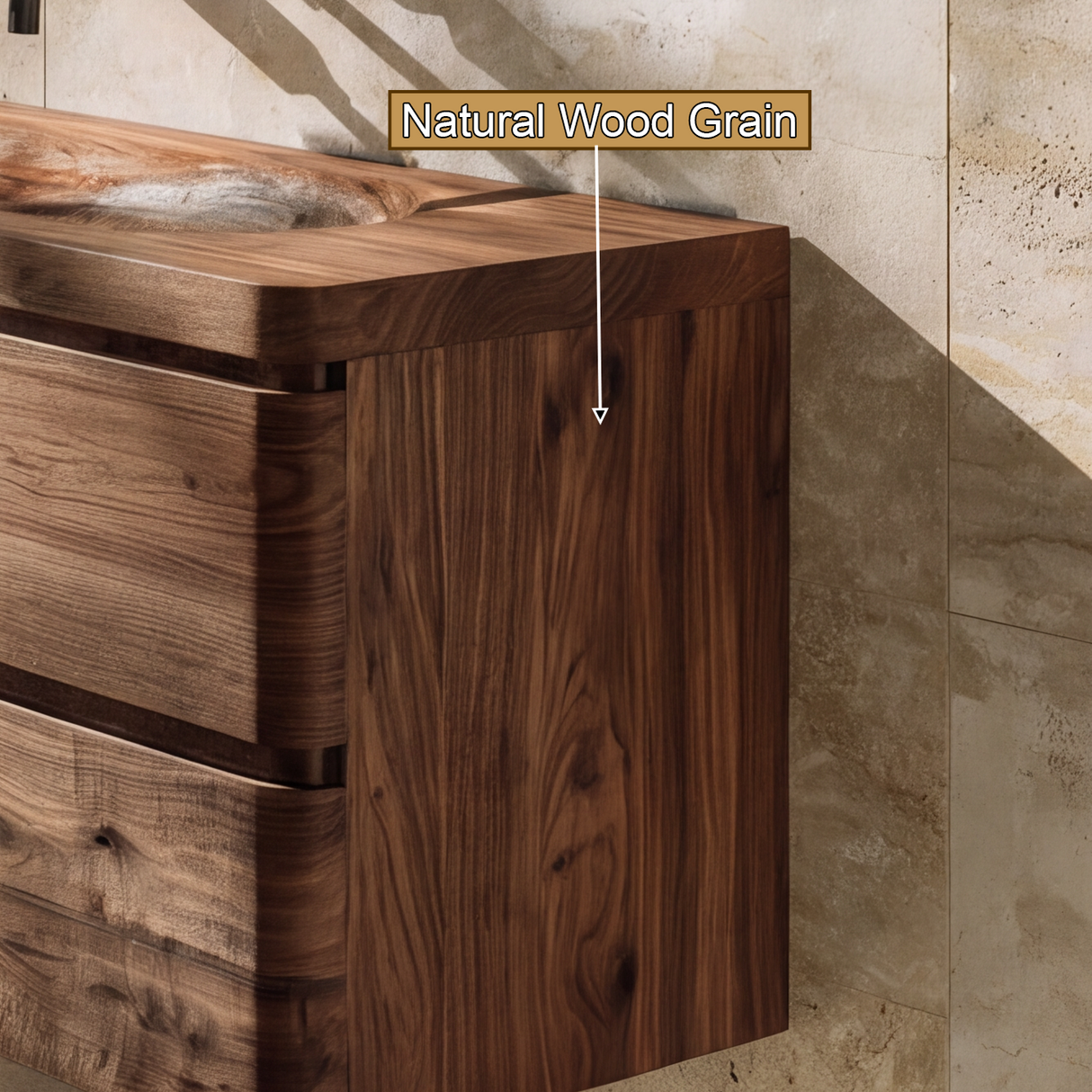 Elarion Sculpted Solid Wood Floating Bathroom Vanity with Integrated Sinks and Drawers
