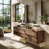 Elarion Sculpted Solid Wood Floating Bathroom Vanity with Integrated Sinks and Drawers - Timberustic Floating Bathroom Vanity with Integrated Sink and Drawers