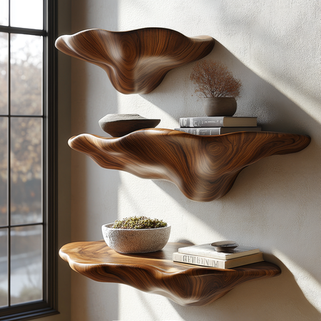 Elarion Sculpted Solid Wood Mushroom Floating Shelf - Timberustic Floating Shelf
