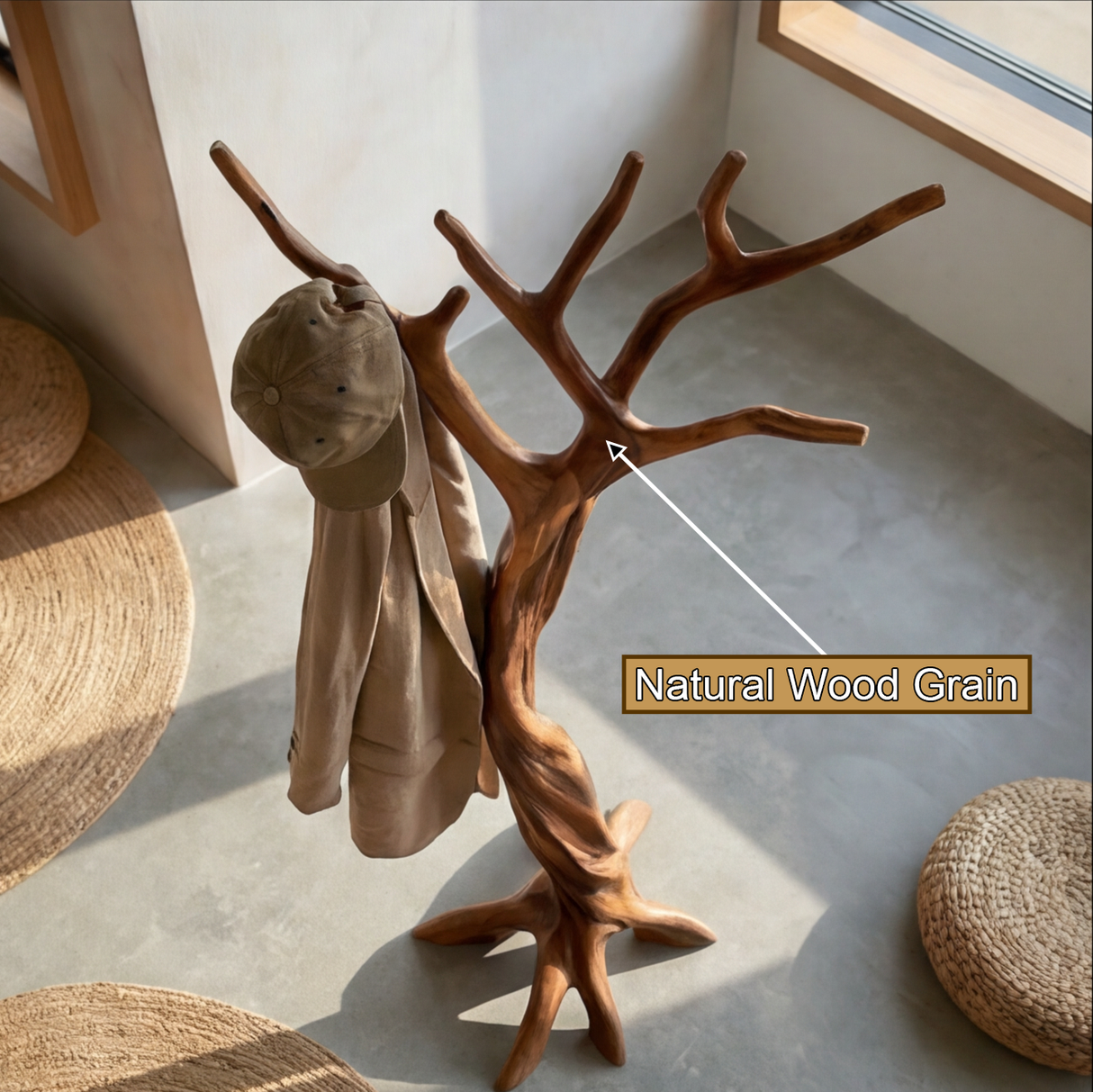Elarion Sculpted Solid Wood Tree Coat Rack - Timberustic Tree Coat Rack