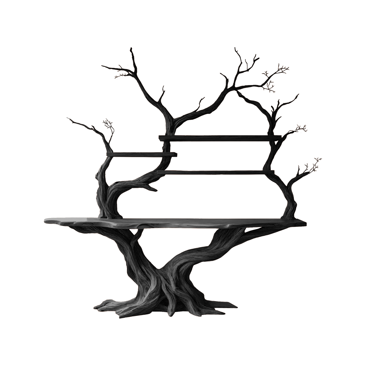 Elarion Tree Trunk Sculpted Solid Wood Console Table with Shelves Black - Timberustic Console Table with Shelves