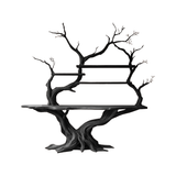 Elarion Tree Trunk Sculpted Solid Wood Console Table with Shelves Black - Timberustic Console Table with Shelves