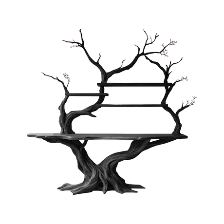 Elarion Tree Trunk Sculpted Solid Wood Console Table with Shelves Black - Timberustic Console Table with Shelves