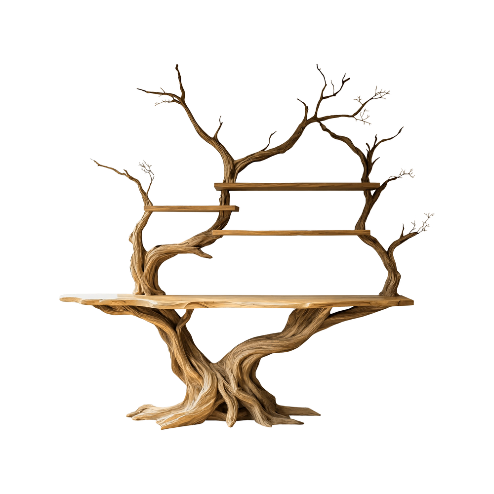 Tree Rows Table Elarion Tree Trunk Sculpted Solid Wood Console Table with Shelves ...