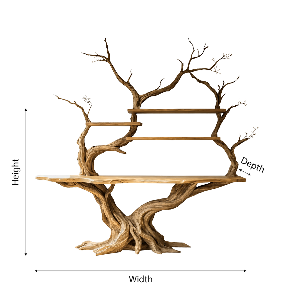 Elarion Tree Trunk Sculpted Solid Wood Console Table with Shelves ...