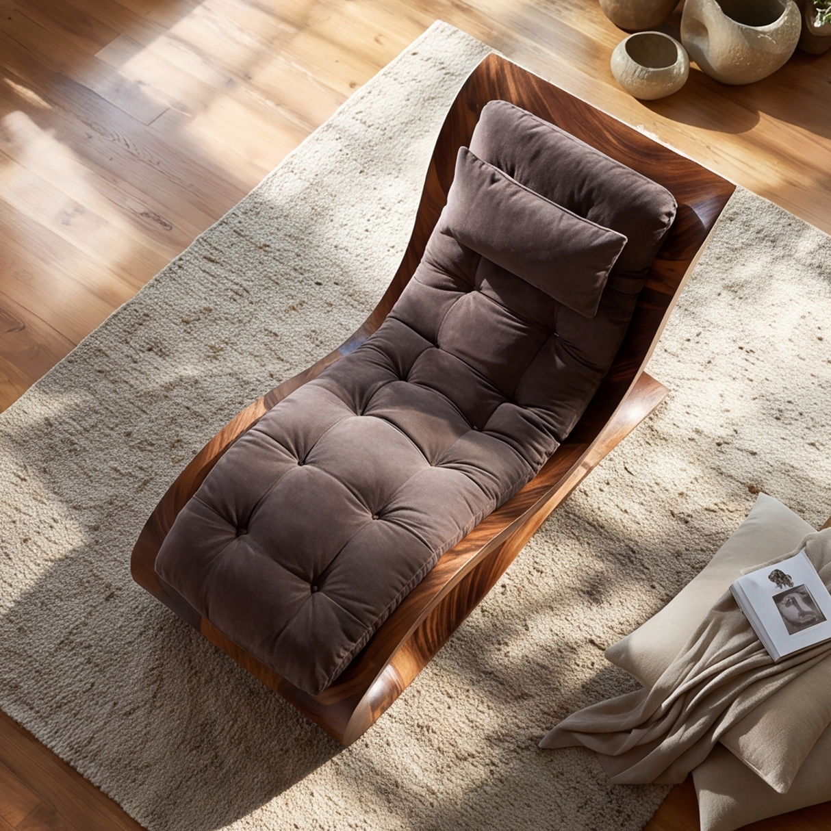 Elaris Handcrafted Sculpted Solid Wood Chaise Lounge