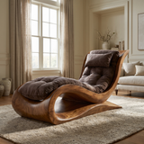 Elaris Handcrafted Sculpted Solid Wood Chaise Lounge