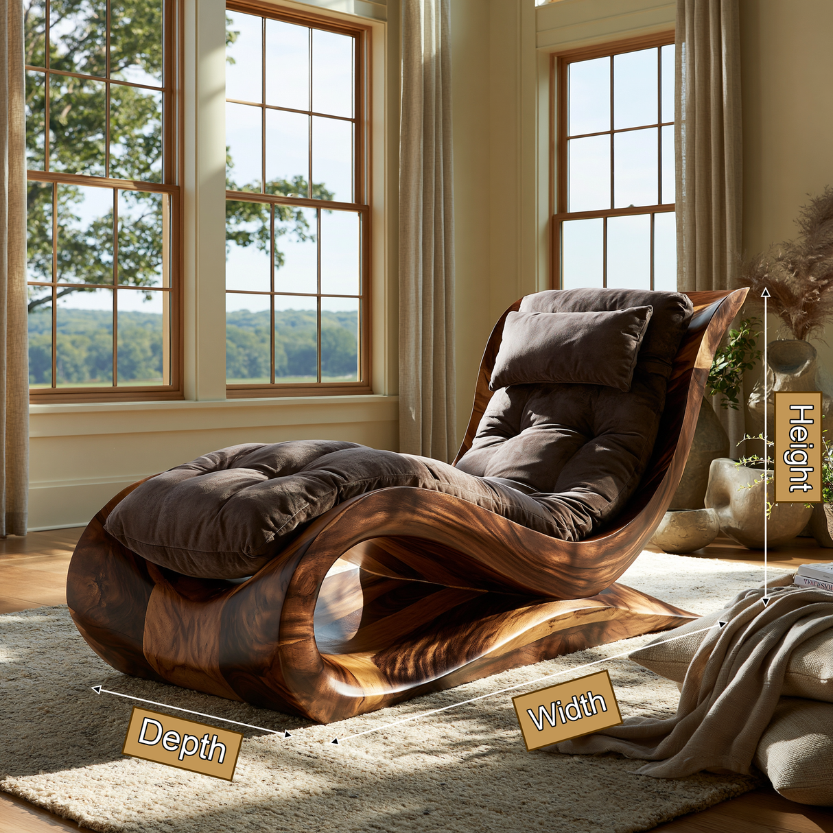 Elaris Handcrafted Sculpted Solid Wood Chaise Lounge