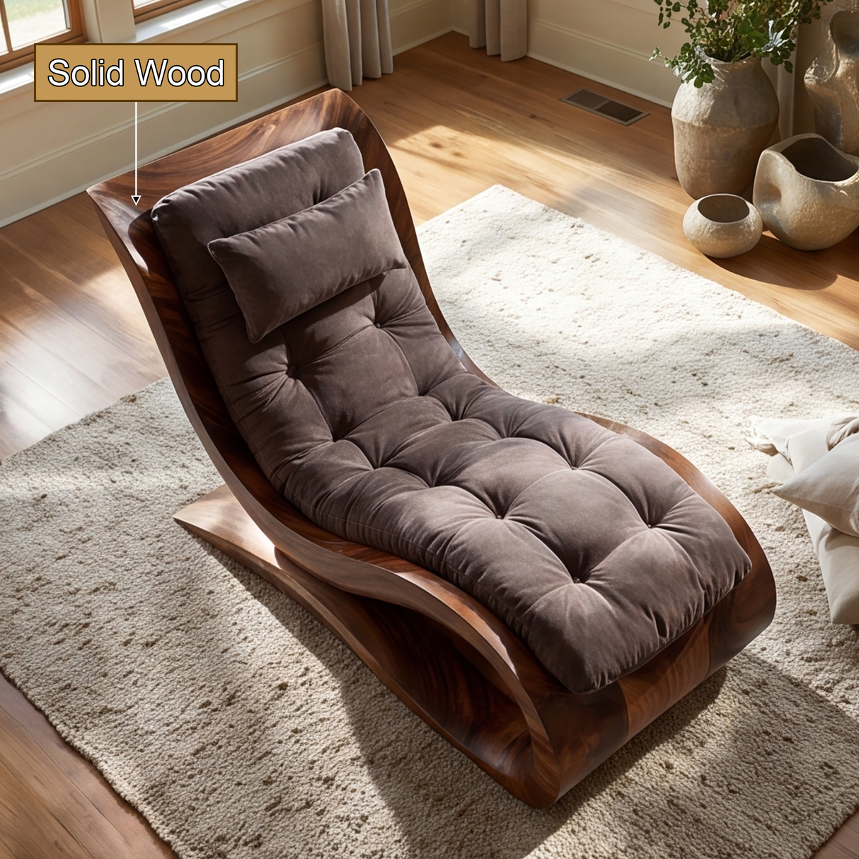 Elaris Handcrafted Sculpted Solid Wood Chaise Lounge