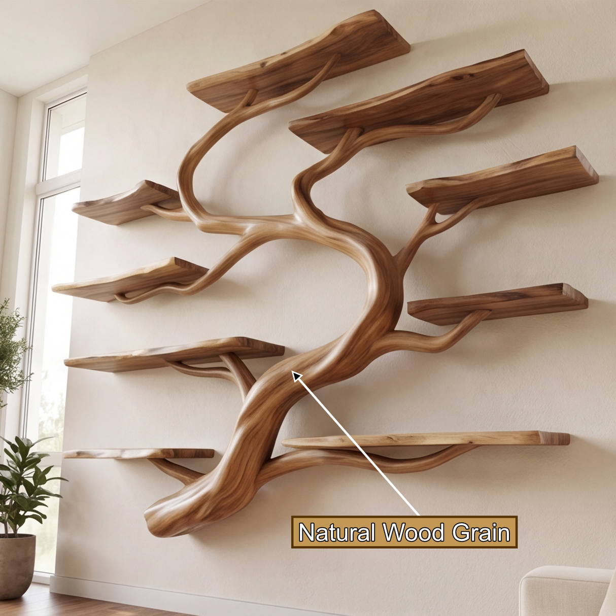 Elaris Handcrafted Solid Wood Floating Tree Bookshelf