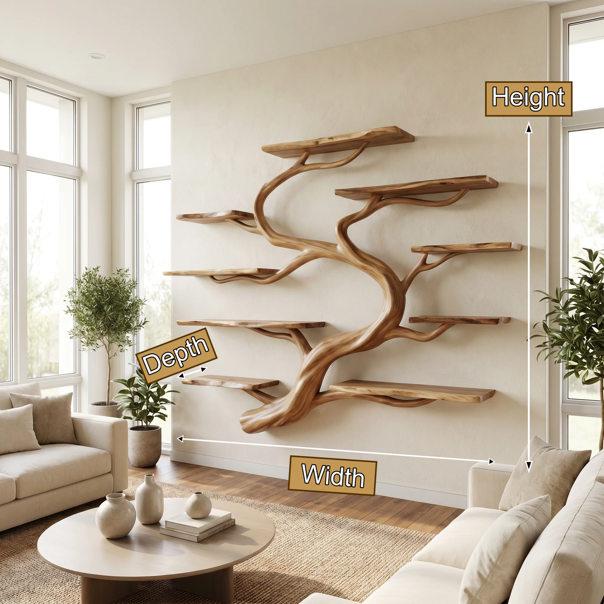 Elaris Handcrafted Solid Wood Floating Tree Bookshelf