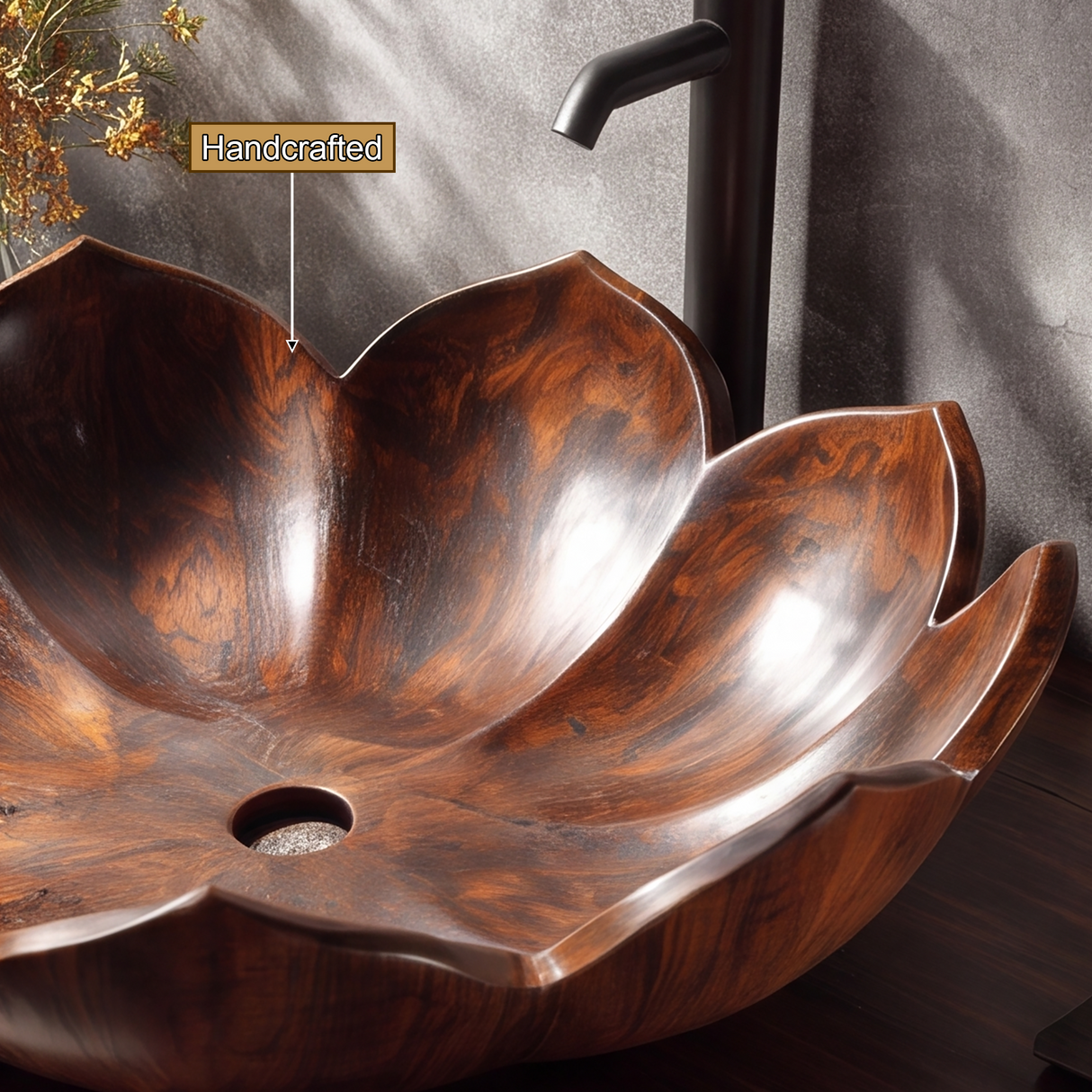 Elaris Handcrafted Solid Wood Flower Vessel Sink