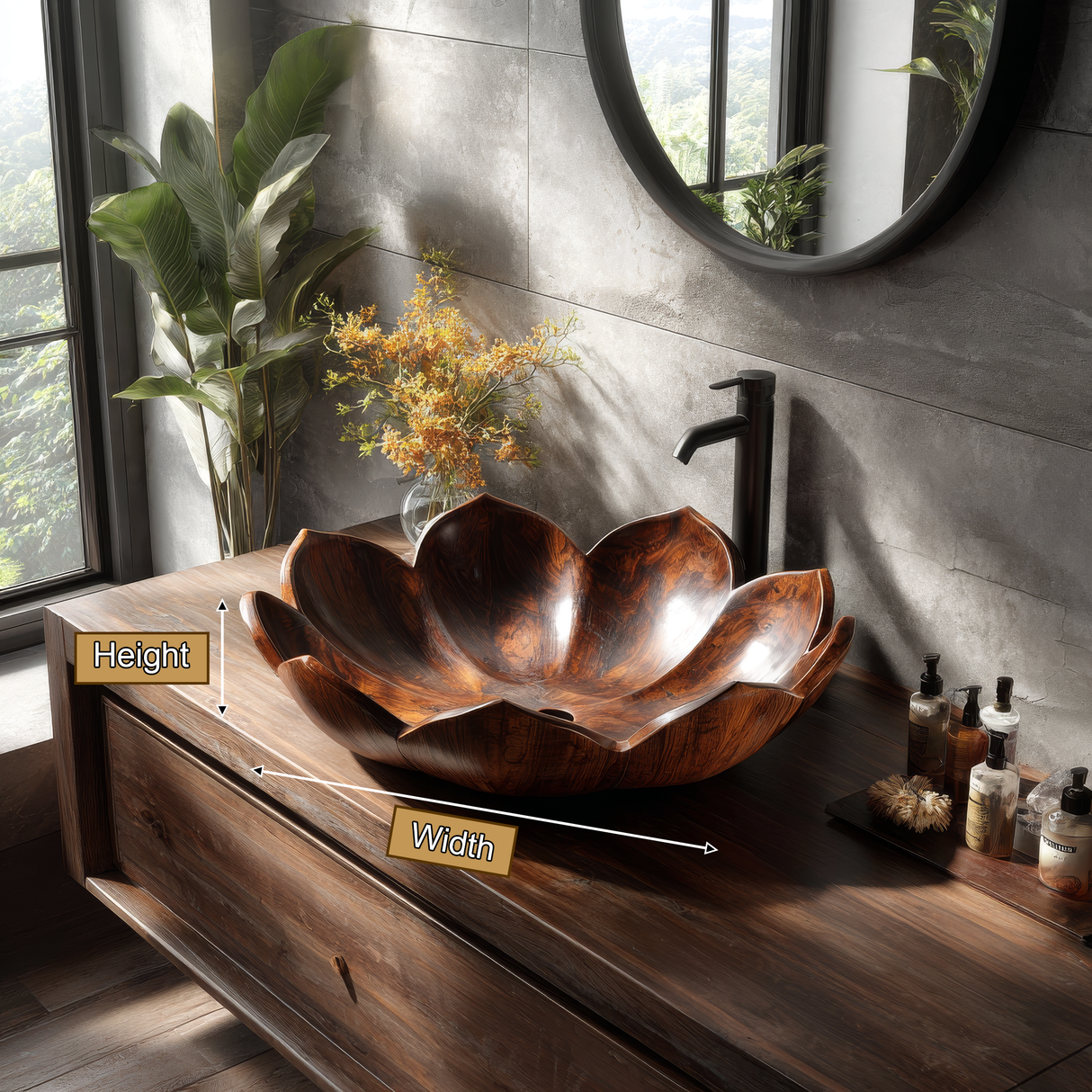 Elaris Handcrafted Solid Wood Flower Vessel Sink