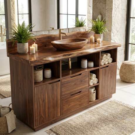 Elaris Handcrafted Solid Wood Freestanding Bathroom Vanity with Drawers - Timberustic Freestanding Bathroom Vanity with Drawers