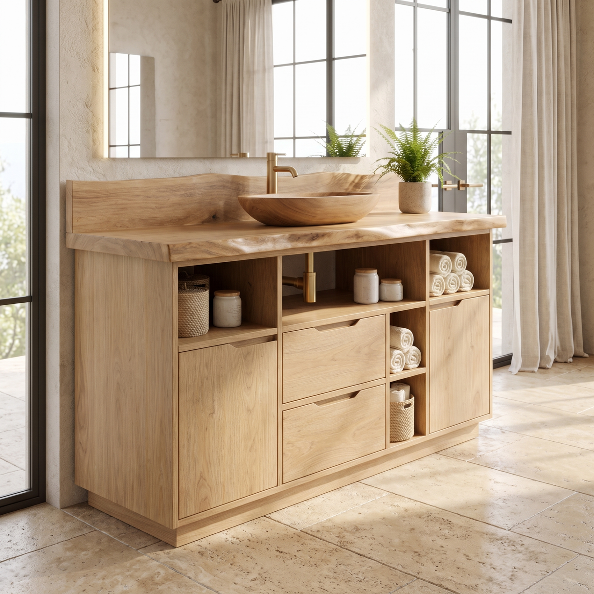 Elaris Handcrafted Solid Wood Freestanding Bathroom Vanity with Drawers
