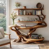 Elaris Sculpted Solid Wood Console Table with Shelves - Timberustic Console Table with Shelves