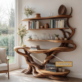 Elaris Sculpted Solid Wood Console Table with Shelves - Timberustic Console Table with Shelves