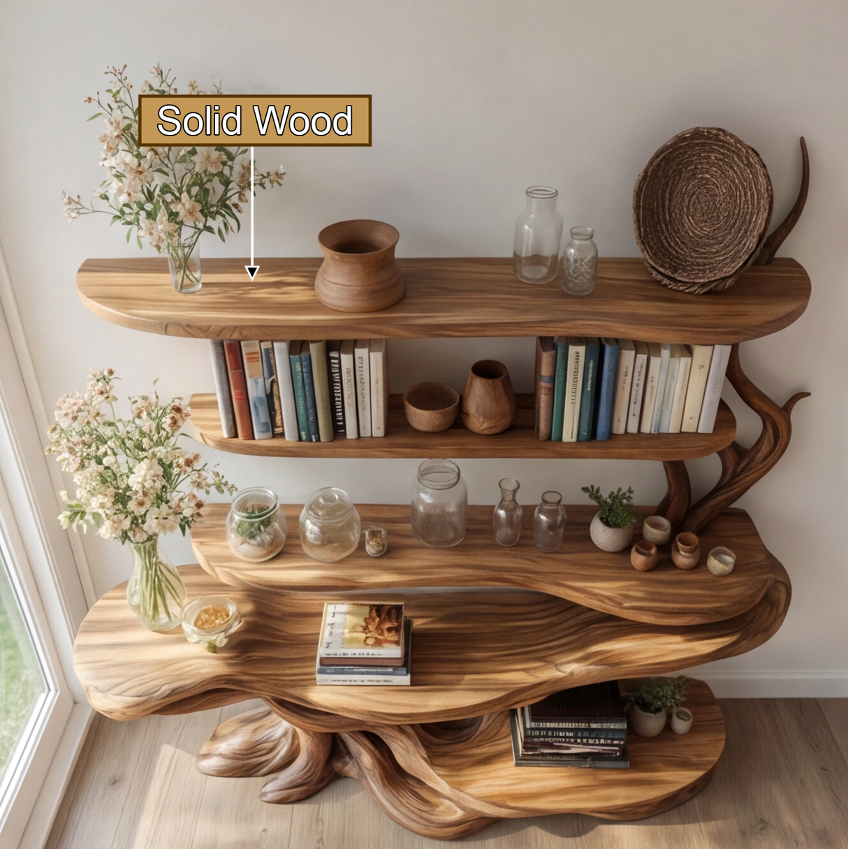 Elaris Sculpted Solid Wood Console Table with Shelves - Timberustic Console Table with Shelves