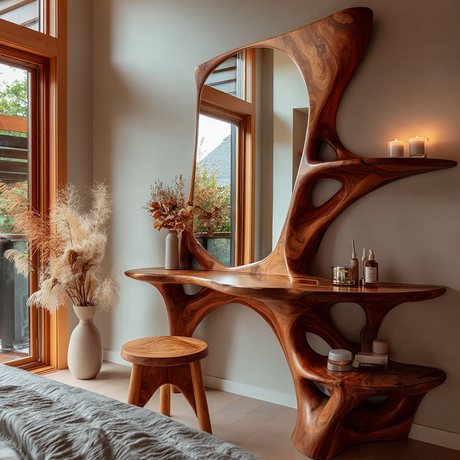 Elaris Sculpted Solid Wood Cosmetic Table - Timberustic Cosmetic Table