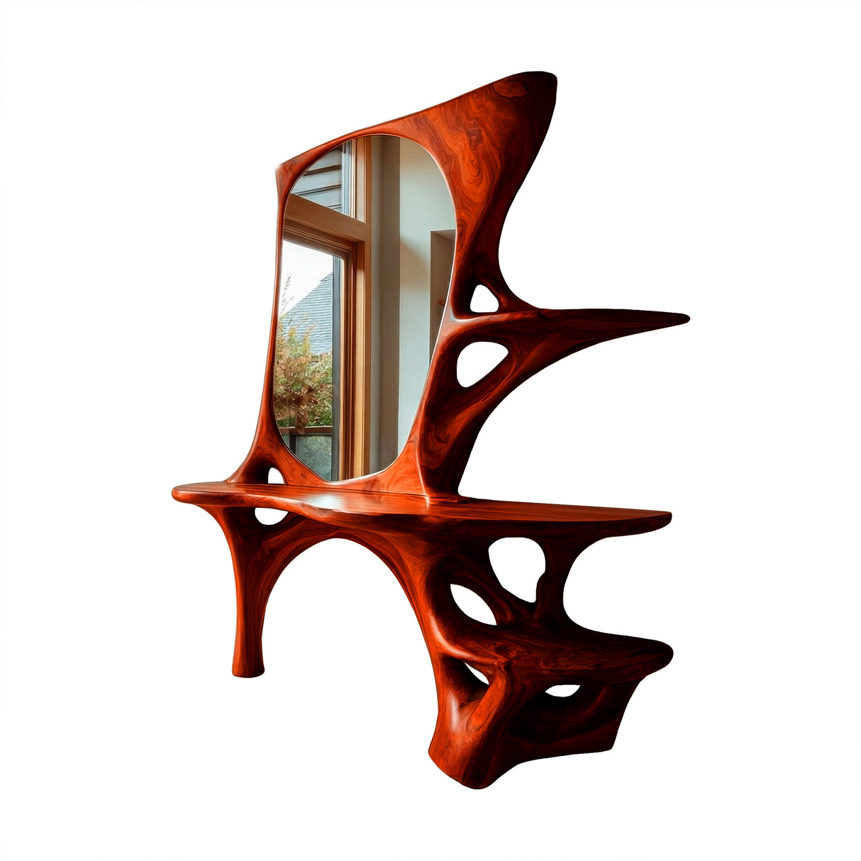 Elaris Sculpted Solid Wood Cosmetic Table Mahogany - Timberustic Cosmetic Table