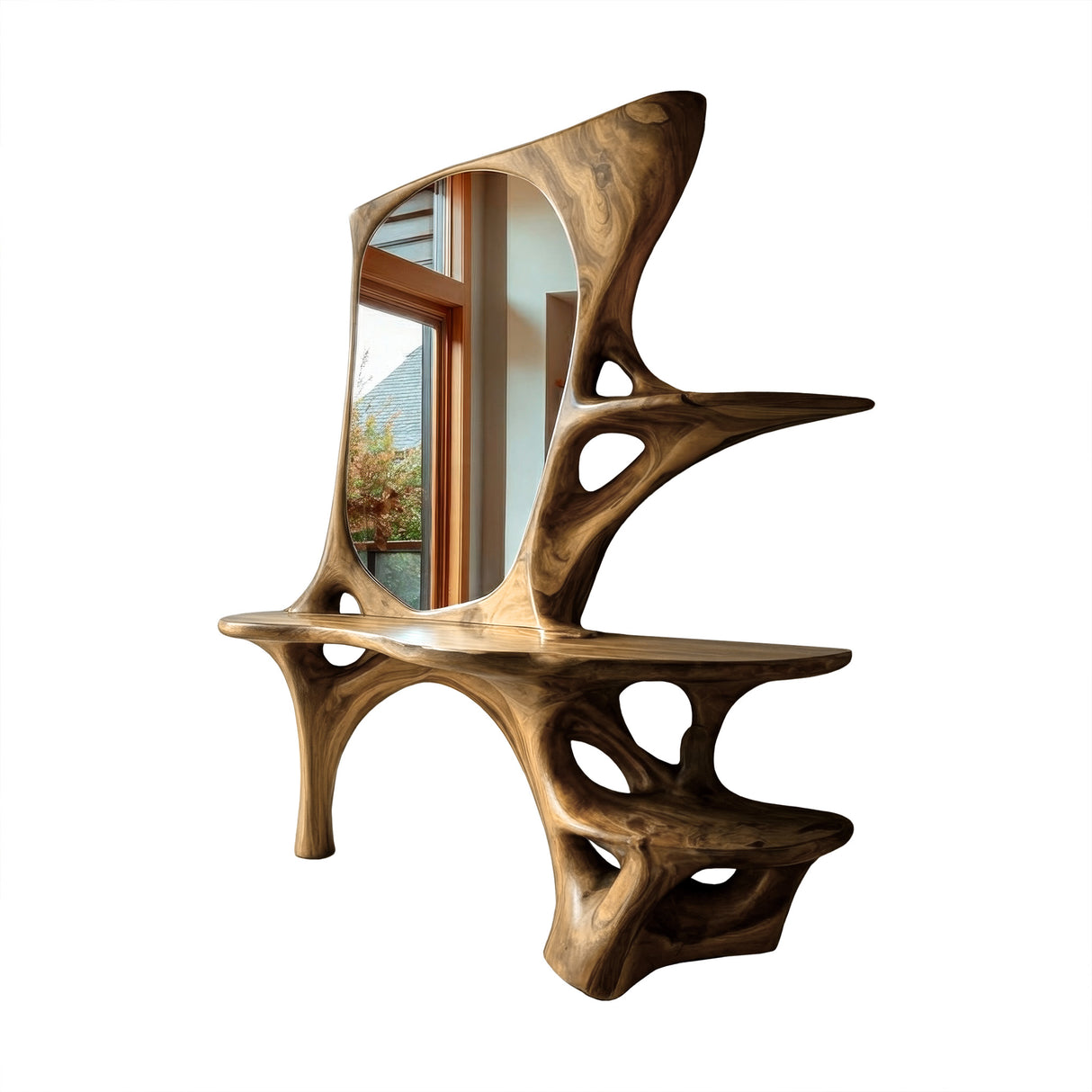 Elaris Sculpted Solid Wood Cosmetic Table Natural Oak - Timberustic Cosmetic Table