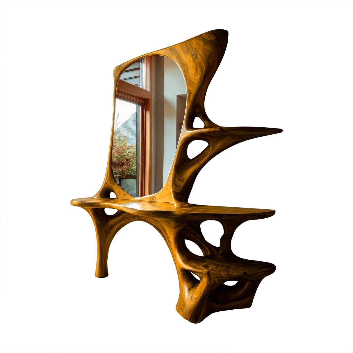 Elaris Sculpted Solid Wood Cosmetic Table Teak - Timberustic Cosmetic Table