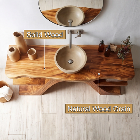 Elaris Sculpted Solid Wood Freestanding Bathroom Vanity with Shelves - Timberustic Freestanding Bathroom Vanity with Shelves