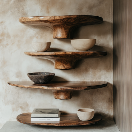 Elaris Sculpted Solid Wood Mushroom Floating Shelf SPA325345 - Timberustic Floating Shelf