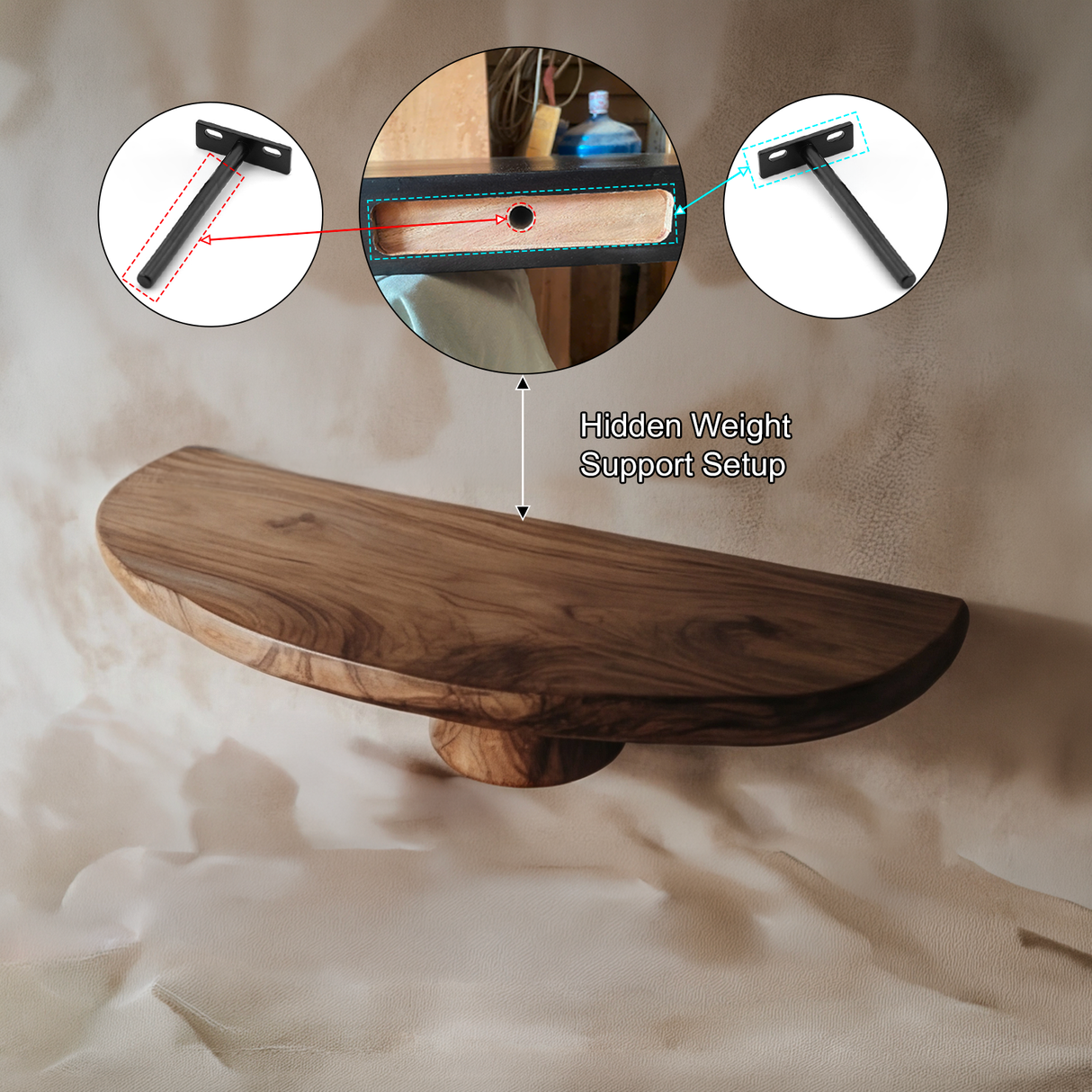 Elaris Sculpted Solid Wood Mushroom Floating Shelf SPA325345 - Timberustic Floating Shelf