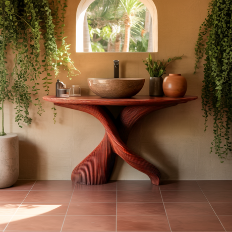 Elaris Sculptural Solid Wood Bathroom Vanity Table