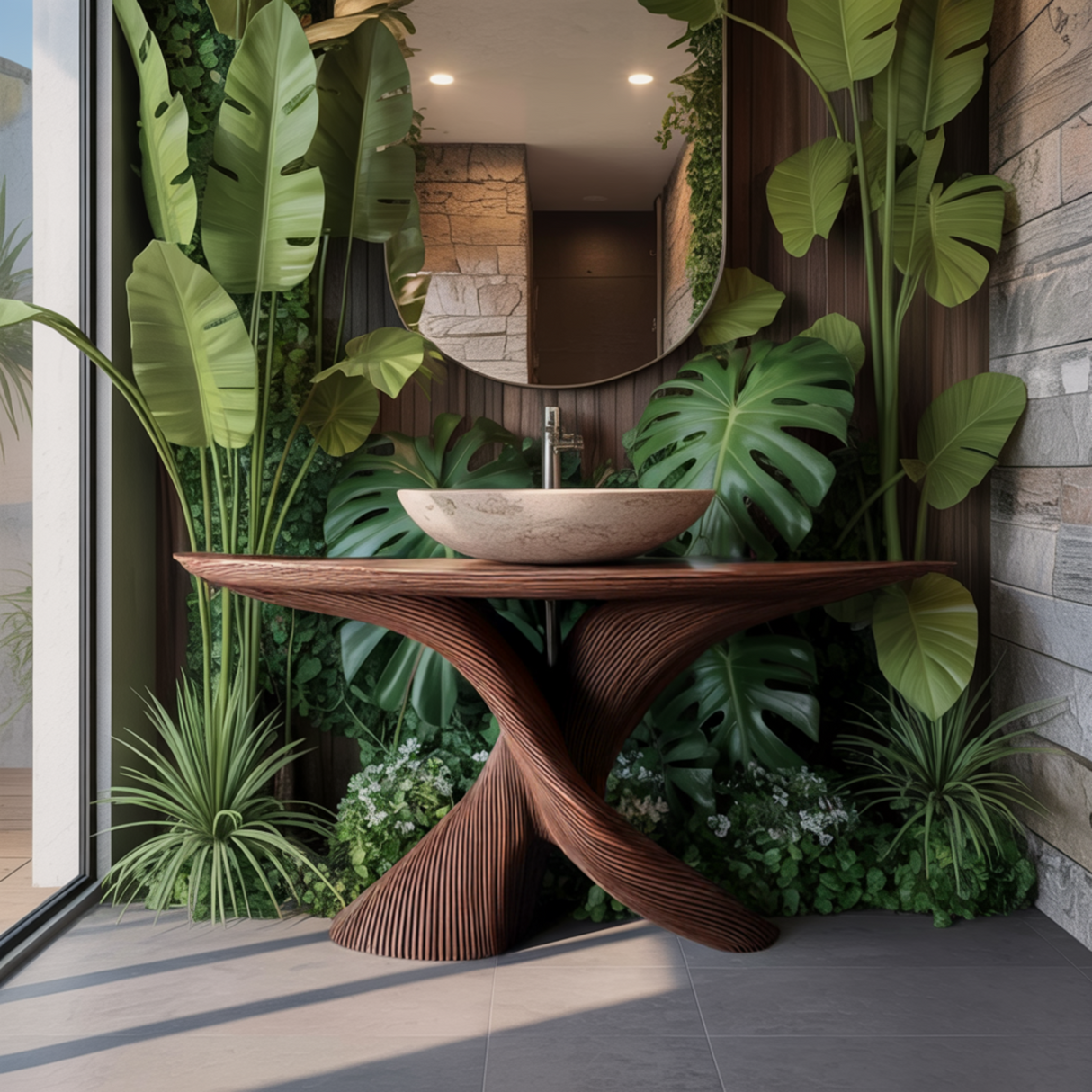 Elaris Sculptural Solid Wood Bathroom Vanity Table