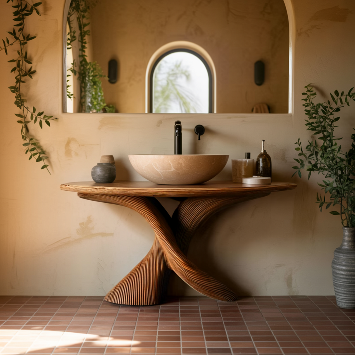 Elaris Sculptural Solid Wood Bathroom Vanity Table